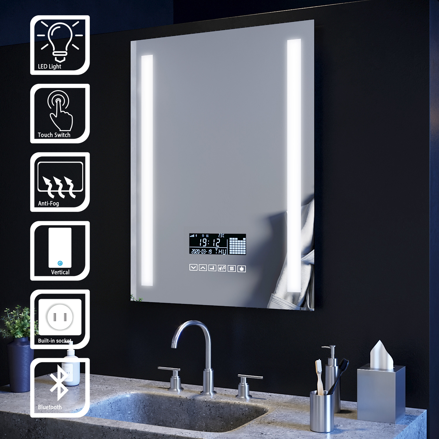 Modern LED Bluetooth ILLUMINATED Bathroom Mirror Light Smart Touch with
